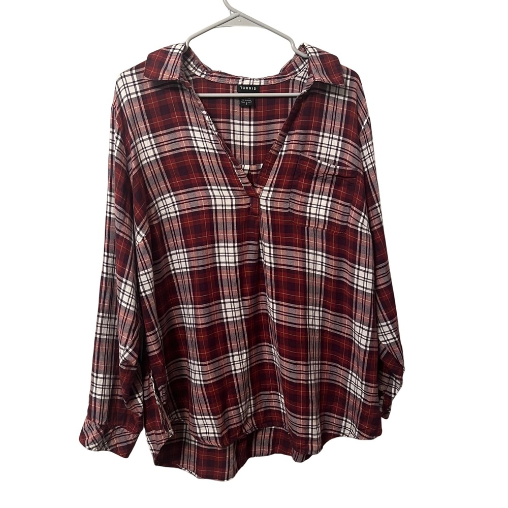Torrid Plaid Long Sleeve Collared Shirt Women Size 3 Roll Tab Sleeves‎